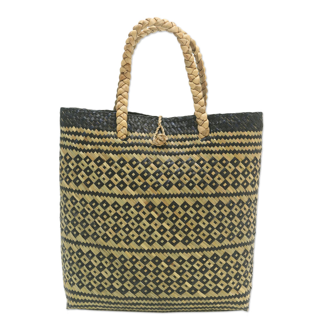 Woven Natural Fiber Tote Bag from Bali - Night Aura
