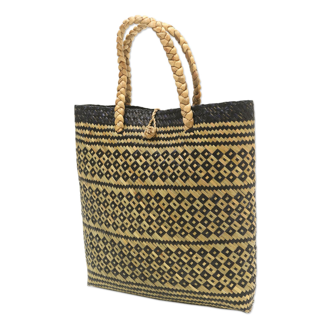 Woven Natural Fiber Tote Bag from Bali - Night Aura