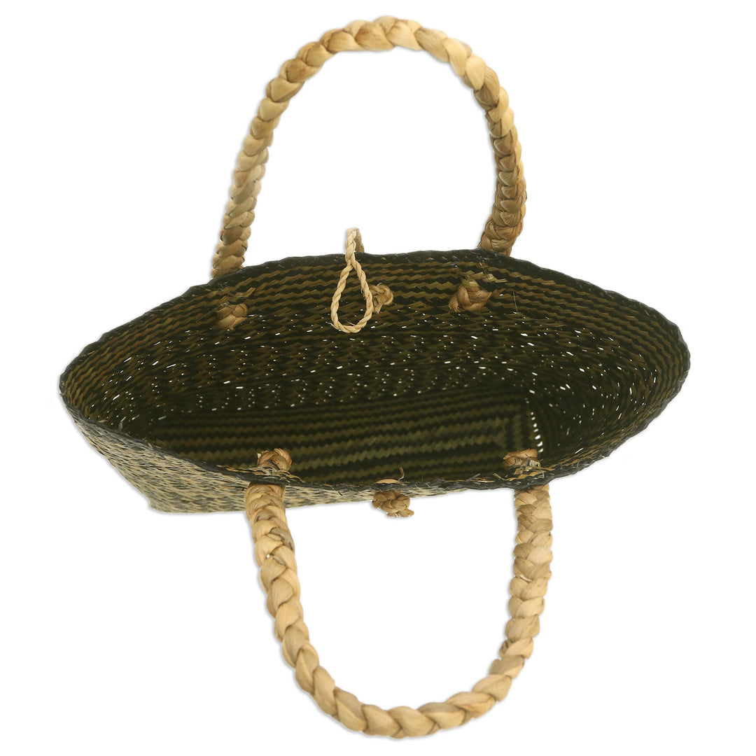 Woven Natural Fiber Tote Bag from Bali - Night Aura