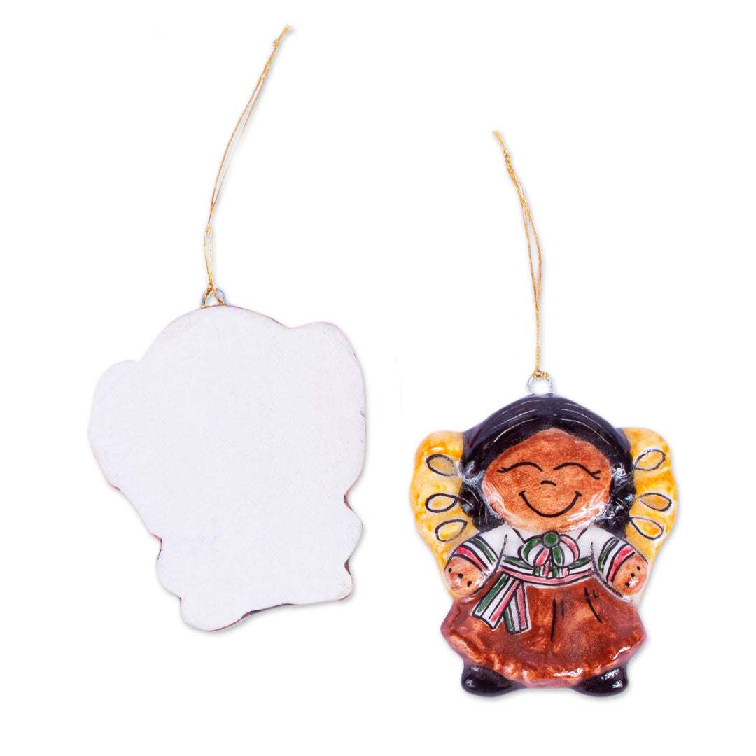 Two Ceramic Little Girl Angel Ornaments from Mexico - Little Girl Angels