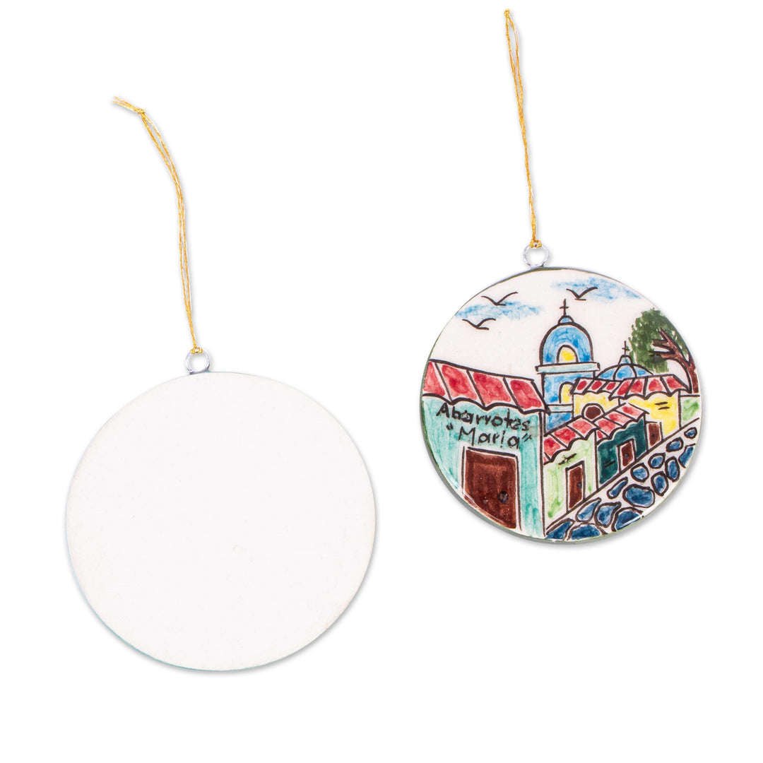 Two Ceramic Ornaments with Vignettes from Mexico - Mexican Life
