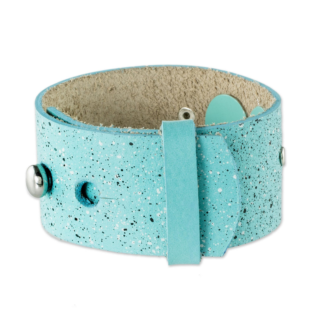 Blue Leather Wristband Bracelet with Butterfly - Butterfly Medallion