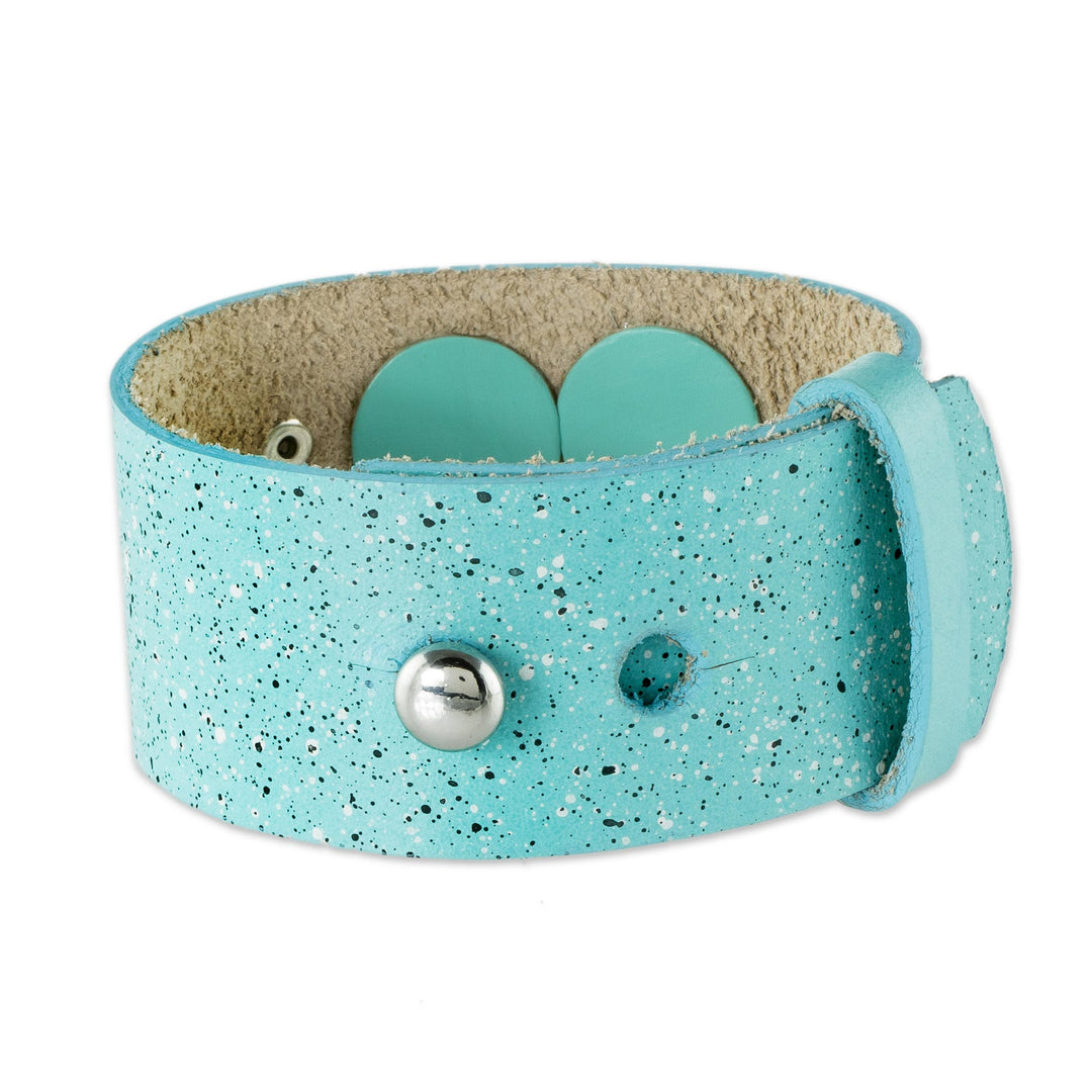 Blue Leather Wristband Bracelet with Butterfly - Butterfly Medallion