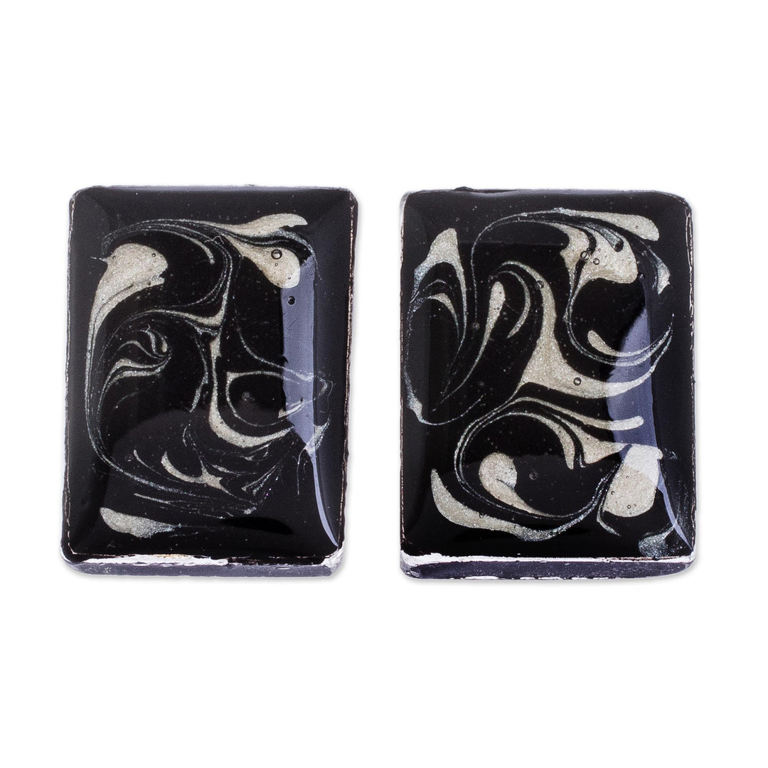 Central American Sterling Silver and Resin Button Earrings - Abstracto