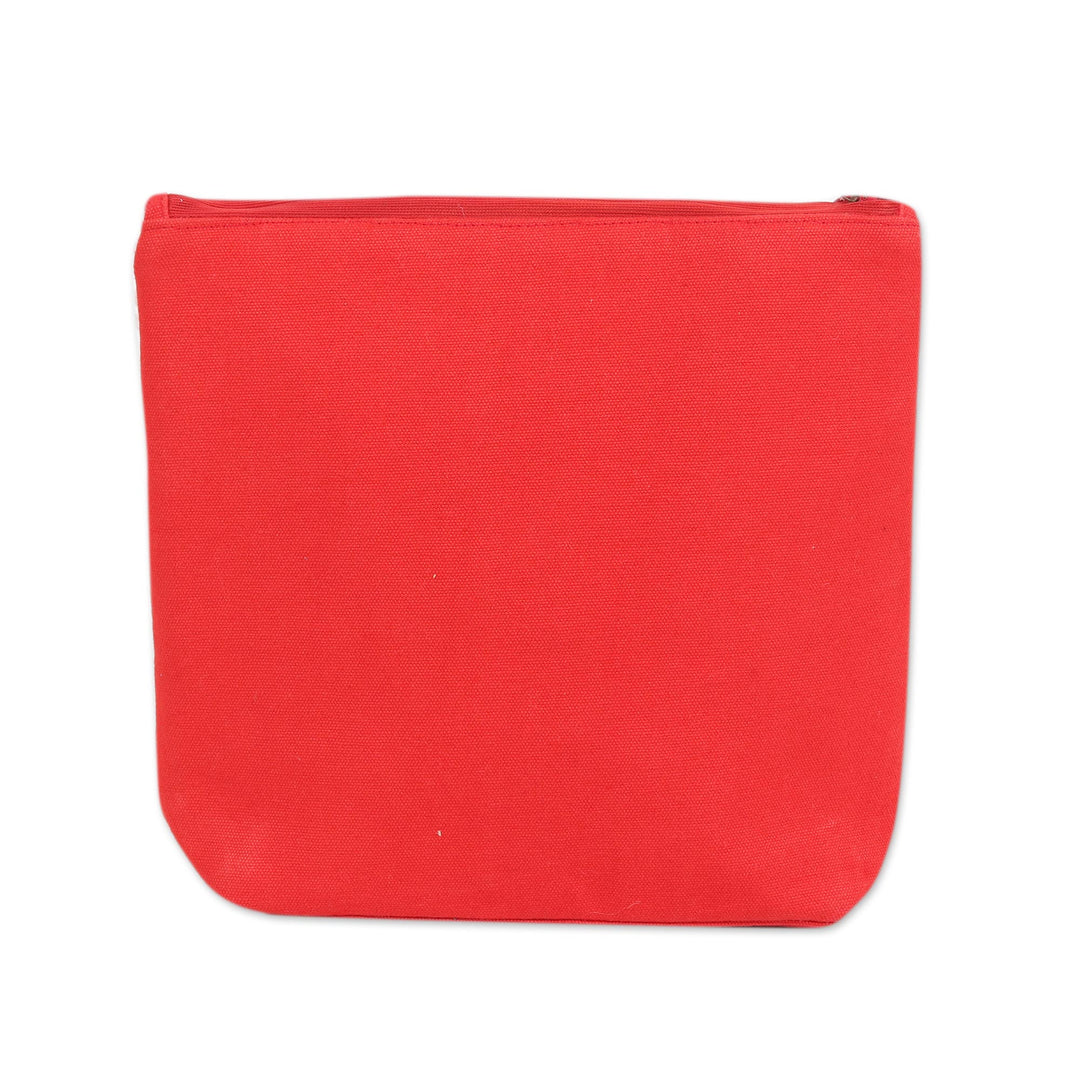 Red Embroidered Cotton Cosmetic Bag from India - Candy Apple
