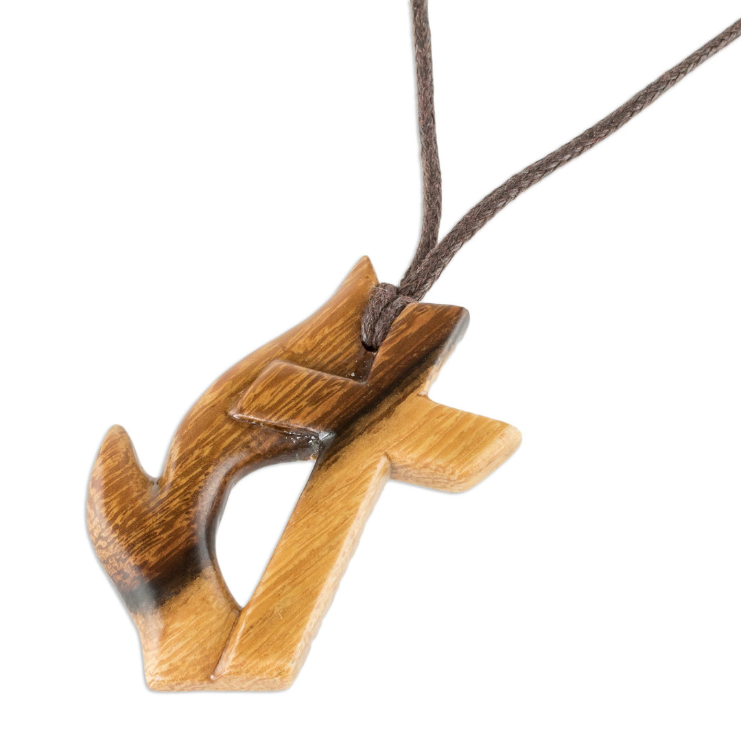 Unisex Wood Cross Pendant Necklace - Fiery Faith