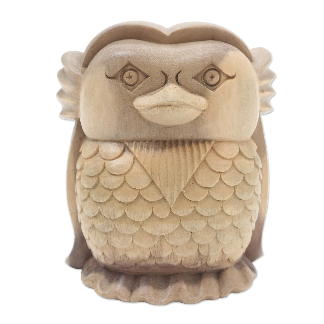 Hand Carved Hibiscus Wood Owl Statuette - Little Friend