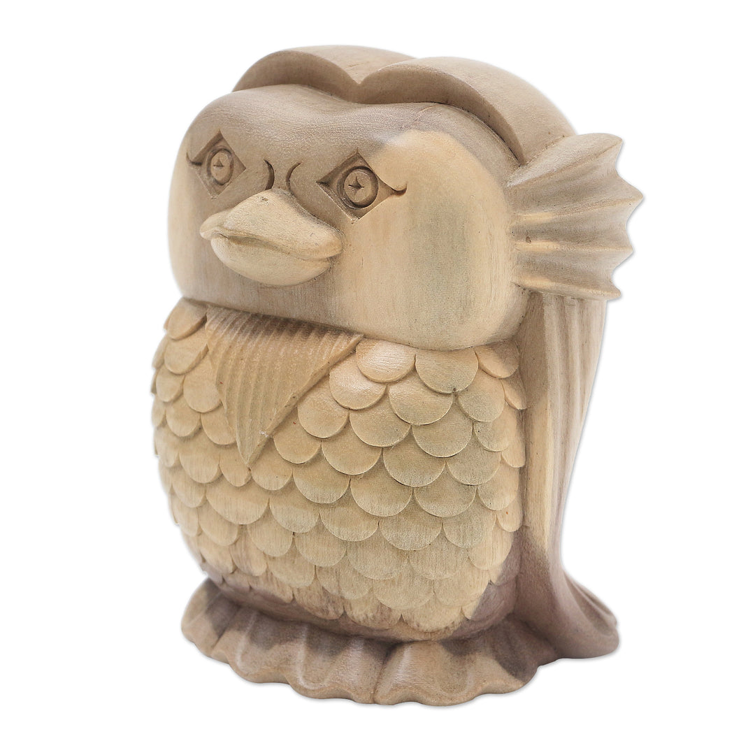 Hand Carved Hibiscus Wood Owl Statuette - Little Friend