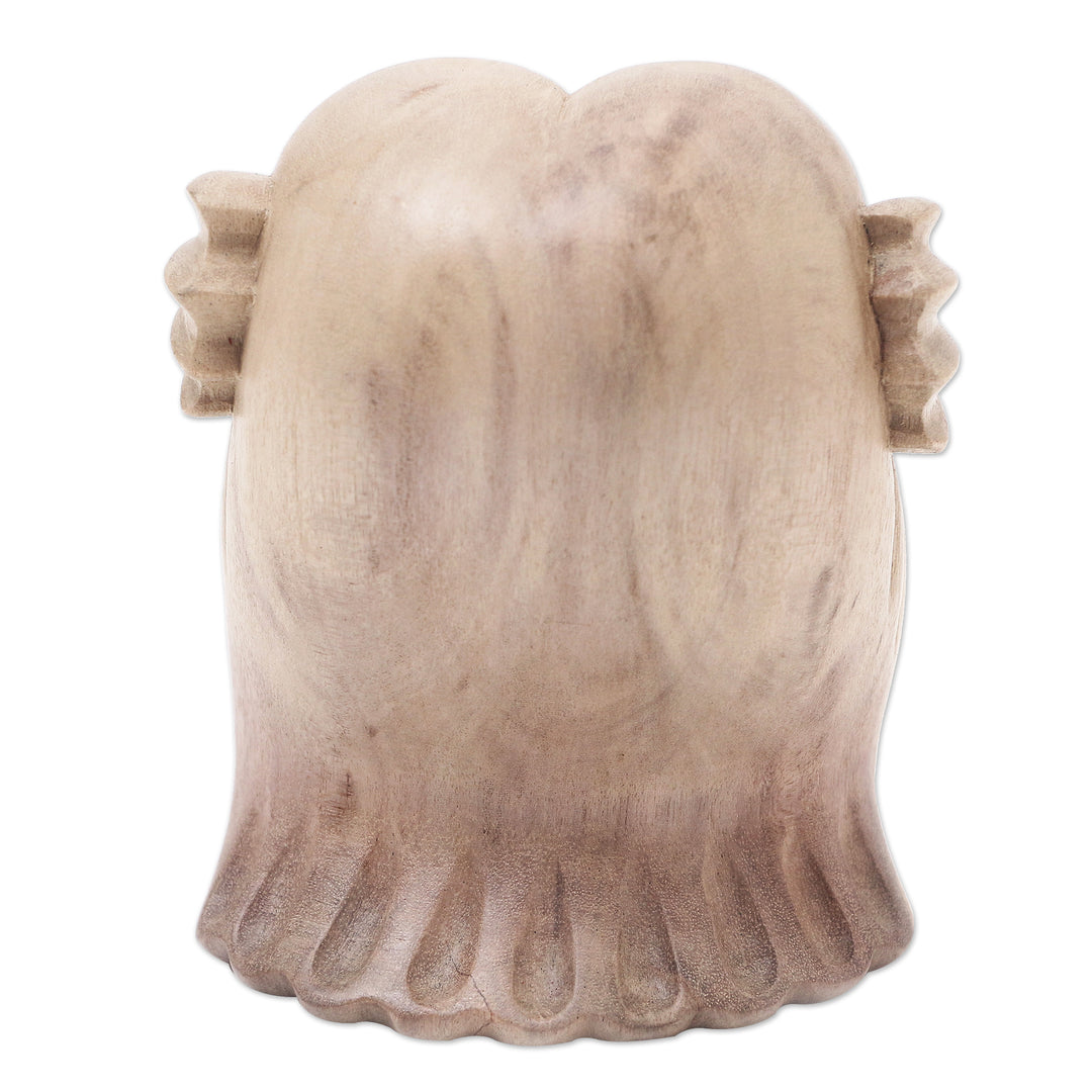 Hand Carved Hibiscus Wood Owl Statuette - Little Friend