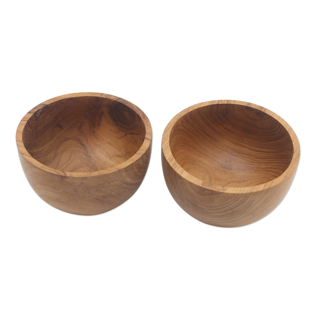 Hand Carved Teak Wood Dinner Bowls from Bali (Pair) - Dinner for Two