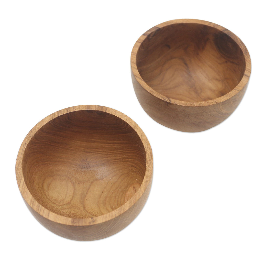 Hand Carved Teak Wood Dinner Bowls from Bali (Pair) - Dinner for Two