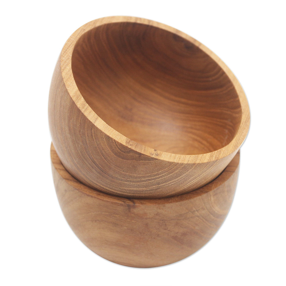 Hand Carved Teak Wood Dinner Bowls from Bali (Pair) - Dinner for Two