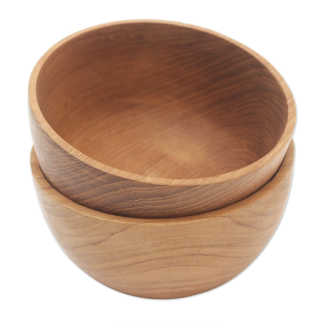 Hand Made Teak Wood Dinner Bowls from Bali (Pair) - Dinner Duo