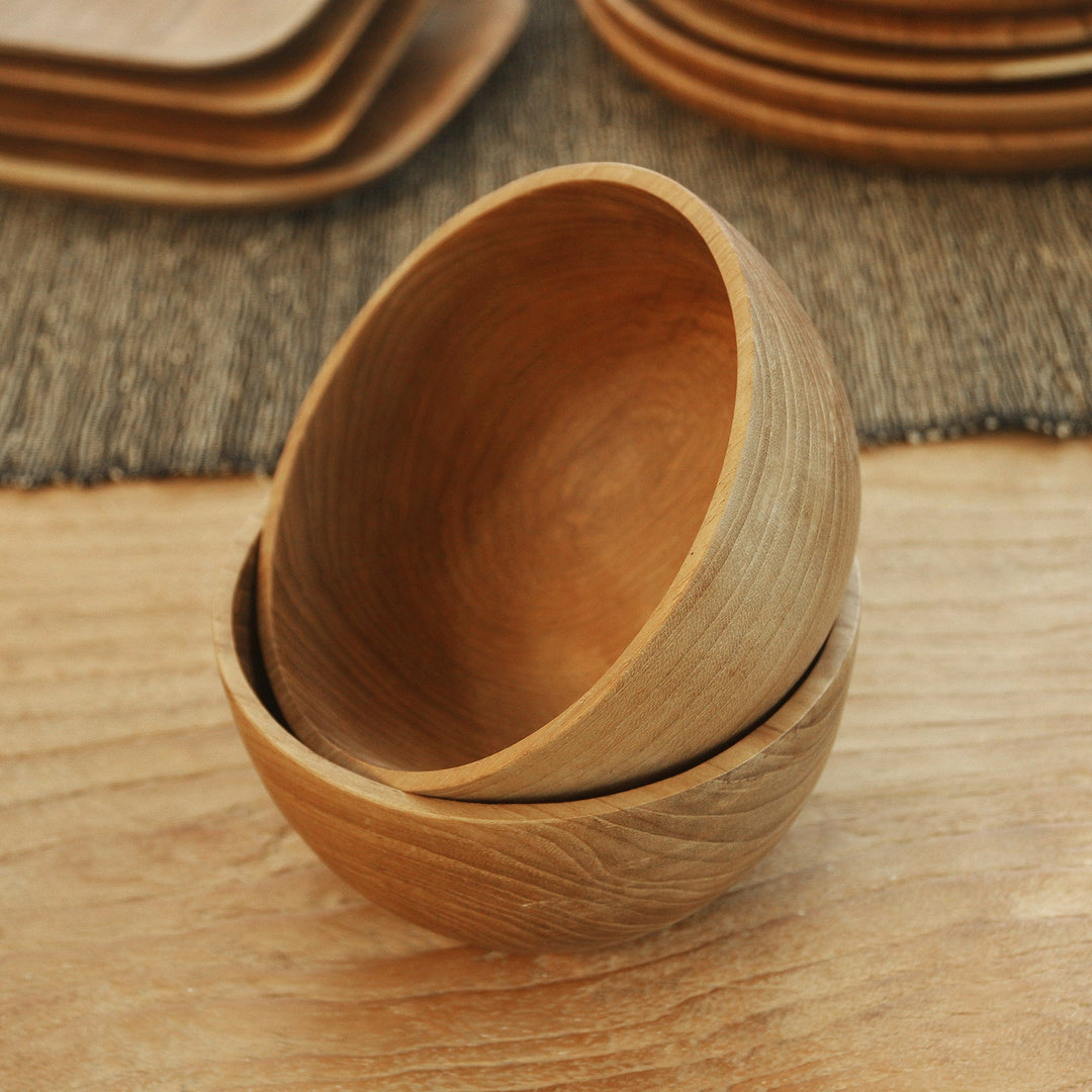 Hand Made Teak Wood Dinner Bowls from Bali (Pair) - Dinner Duo
