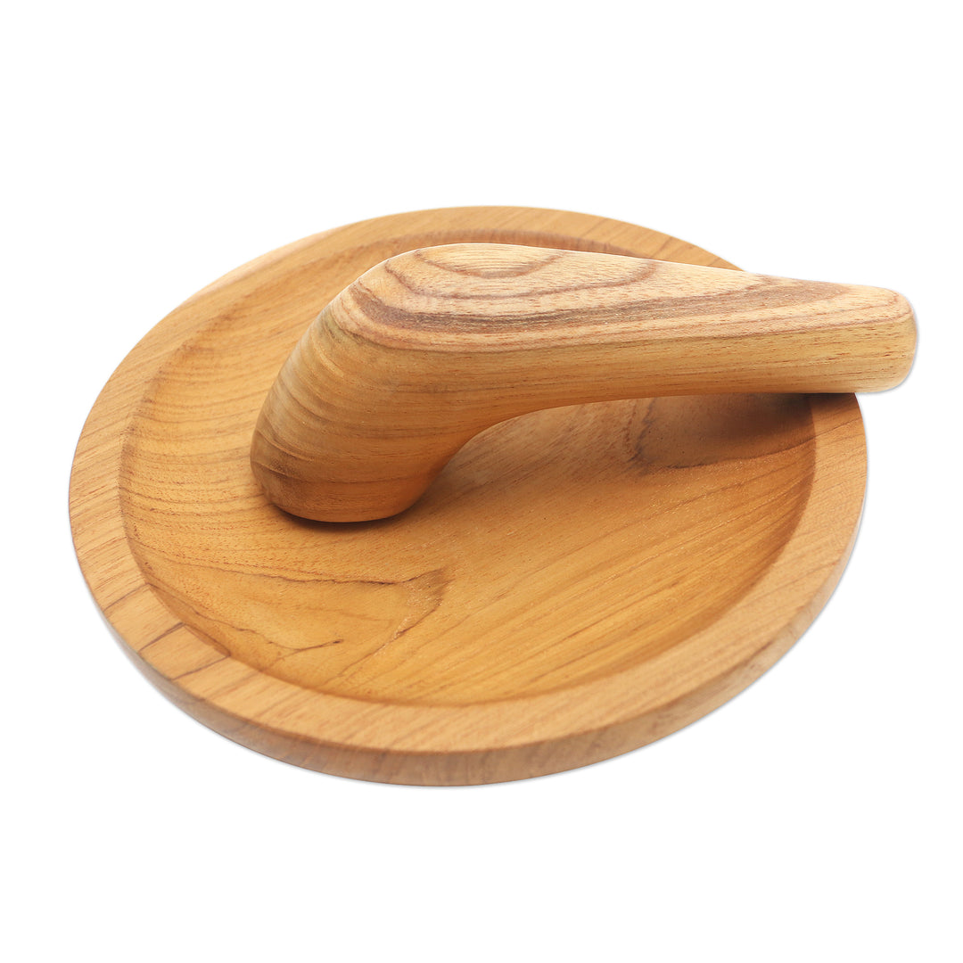 Hand Made Teak Wood Mortar and Pestle from Bali - Crushed
