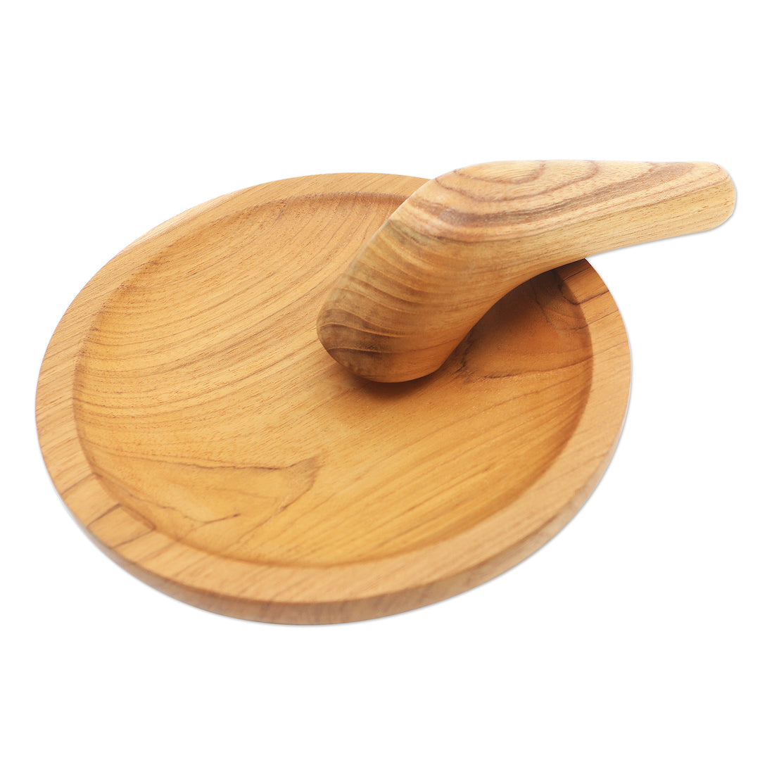 Hand Made Teak Wood Mortar and Pestle from Bali - Crushed