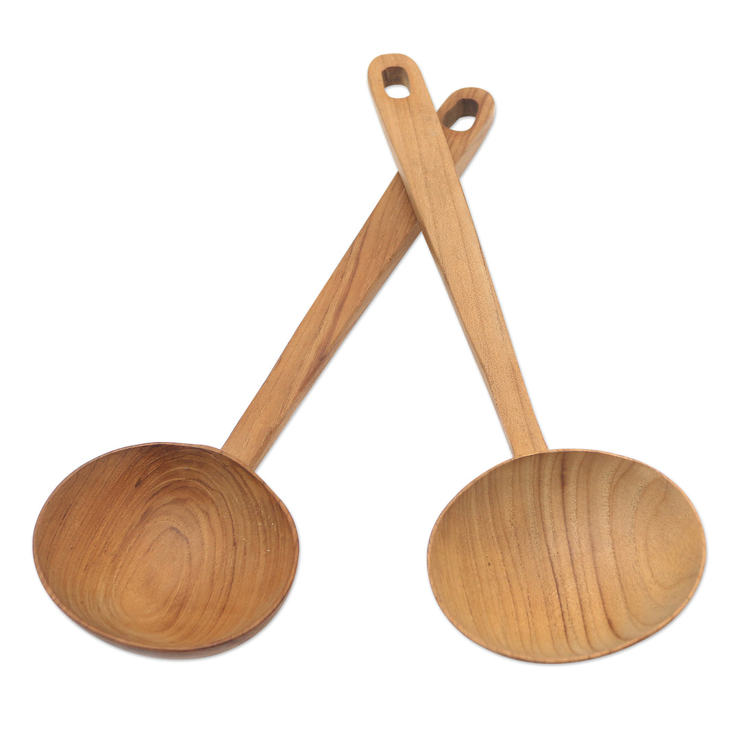 Handmade Teak Wood Serving Spoons from Bali (Pair) - Big Dipper