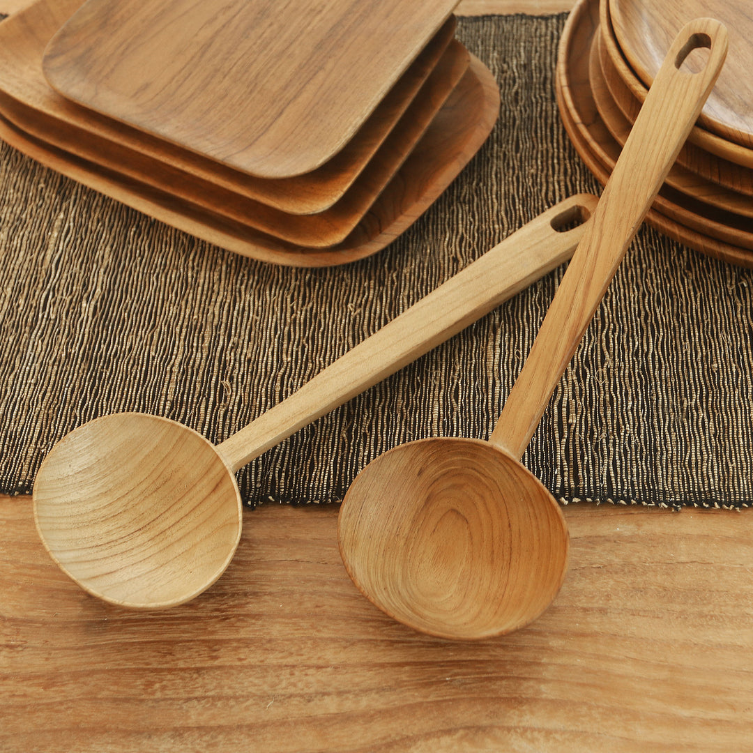Handmade Teak Wood Serving Spoons from Bali (Pair) - Big Dipper