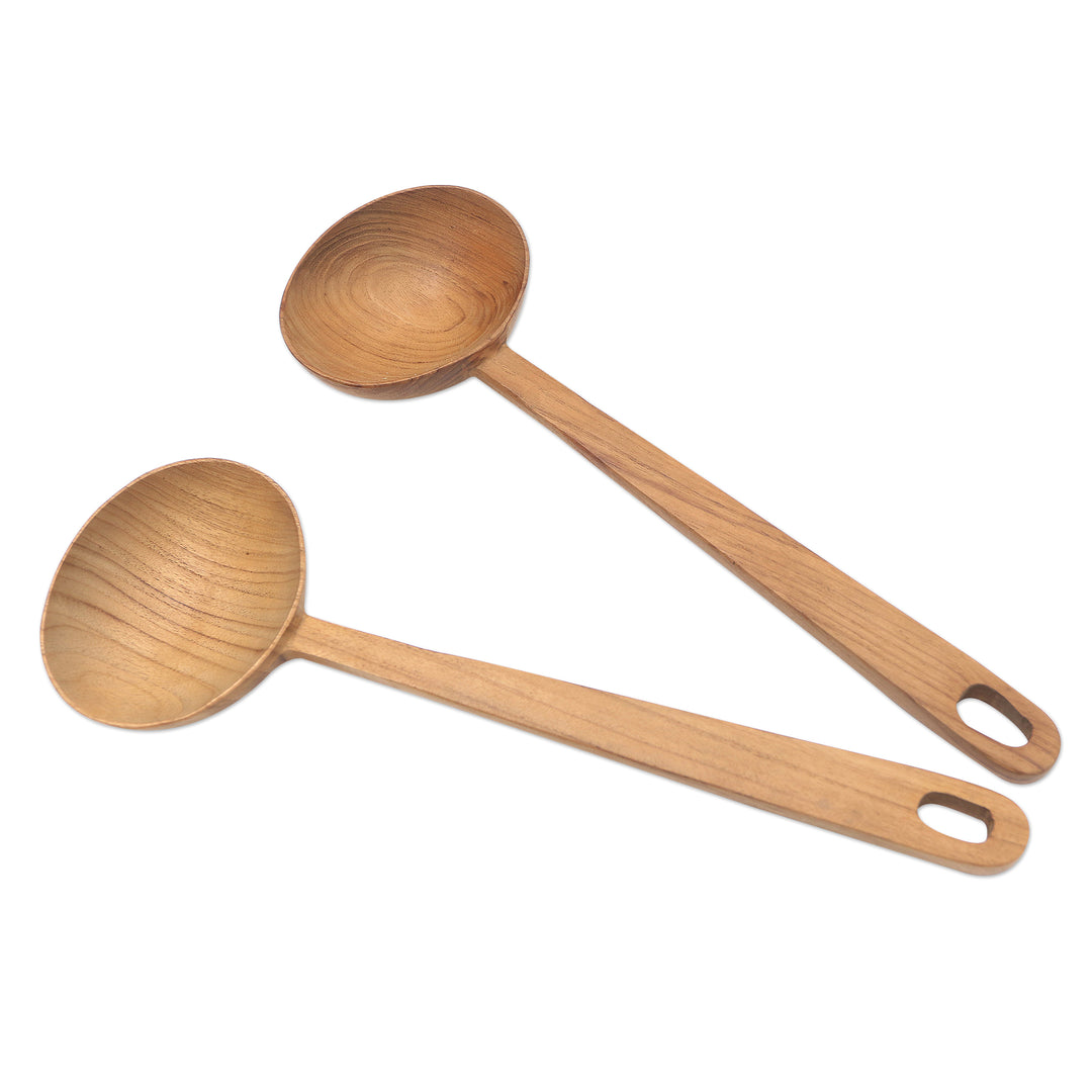 Handmade Teak Wood Serving Spoons from Bali (Pair) - Big Dipper