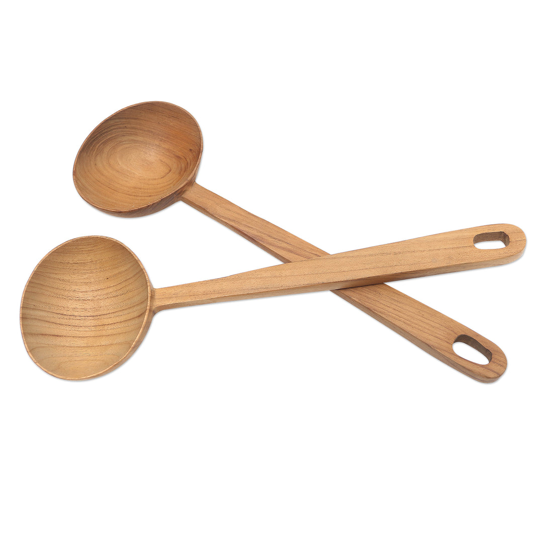 Handmade Teak Wood Serving Spoons from Bali (Pair) - Big Dipper