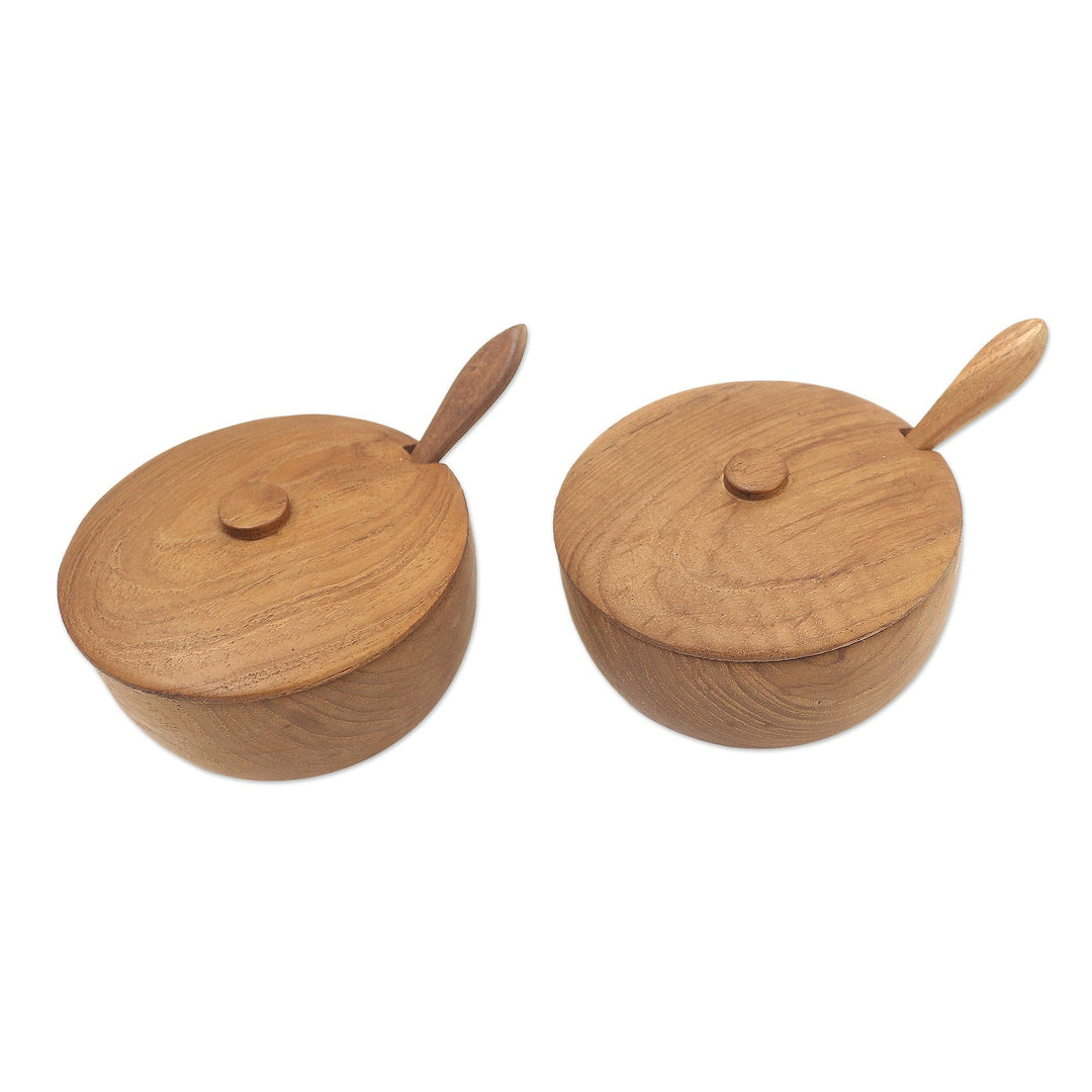 Hand Carved Teak Wood Condiment Bowls from Bali (Pair) - Delicious Duo
