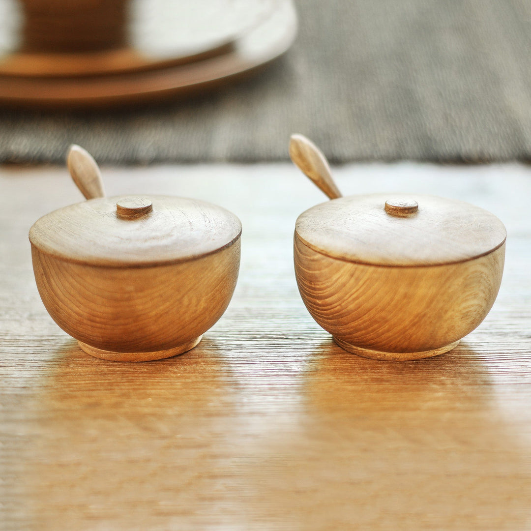 Hand Carved Teak Wood Condiment Bowls from Bali (Pair) - Delicious Duo
