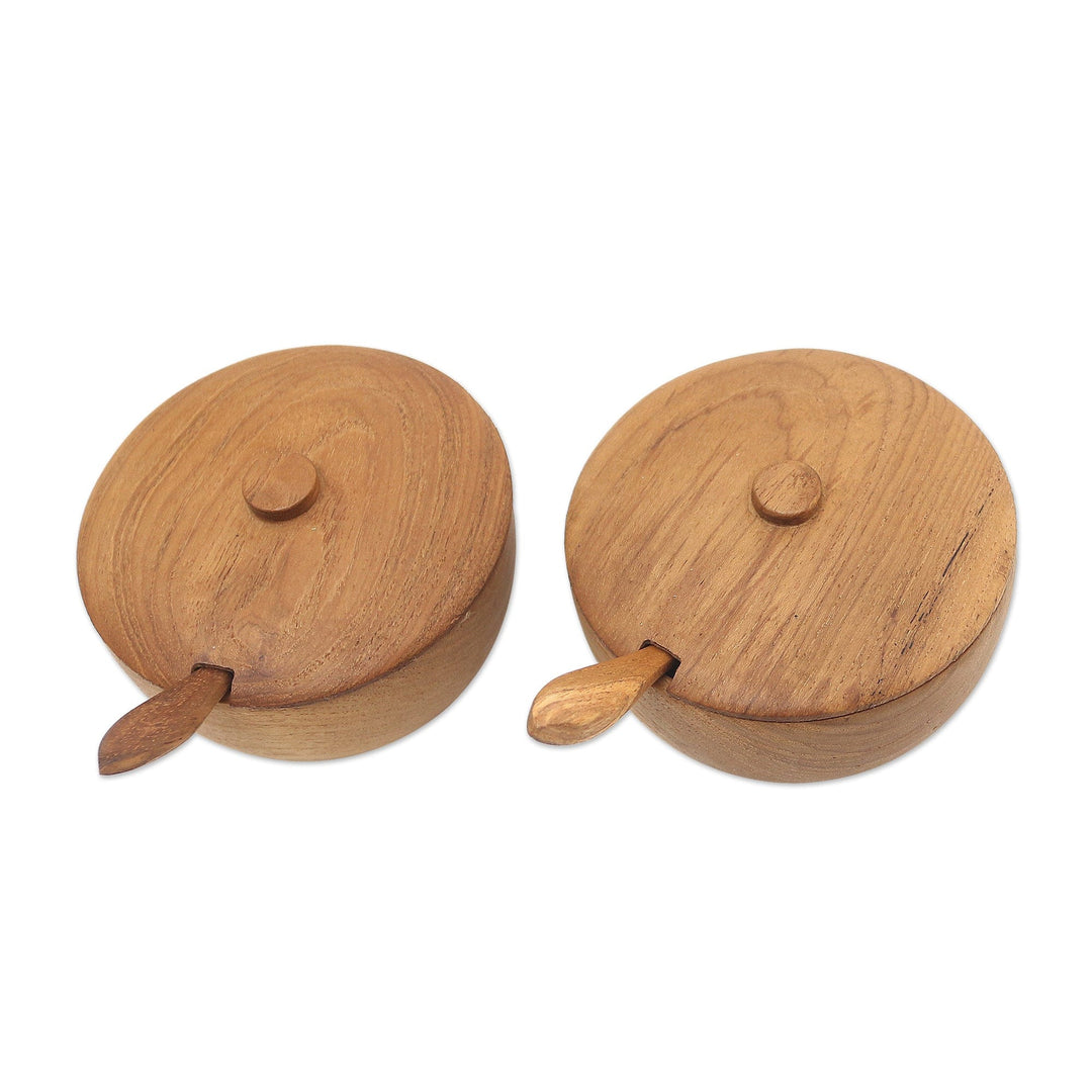 Hand Carved Teak Wood Condiment Bowls from Bali (Pair) - Delicious Duo