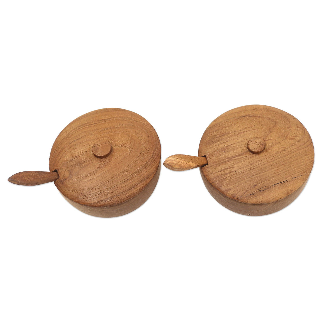 Hand Carved Teak Wood Condiment Bowls from Bali (Pair) - Delicious Duo