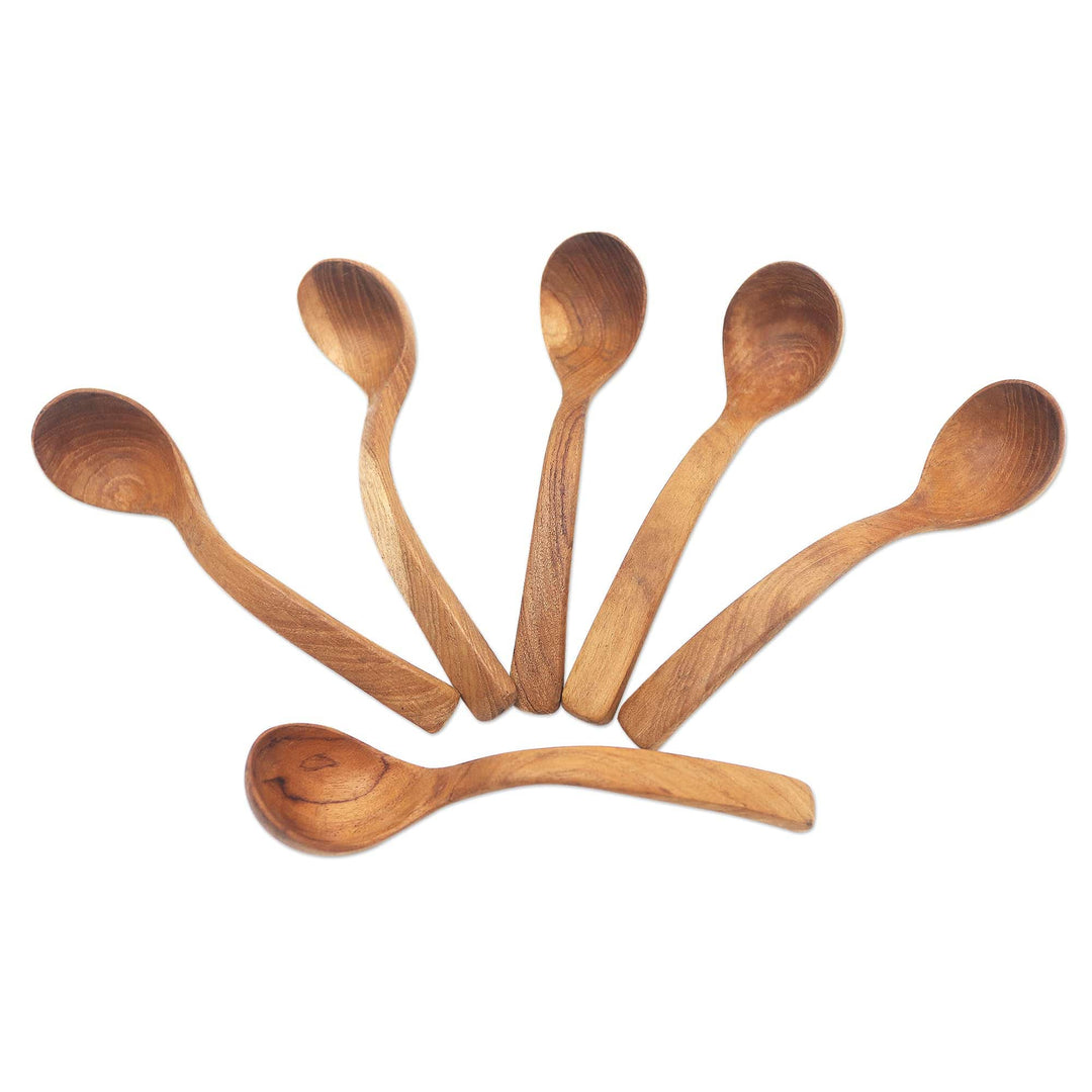 Hand Crafted Teak Wood Soup Spoons from Bali (Set of 6) - Ladle Up