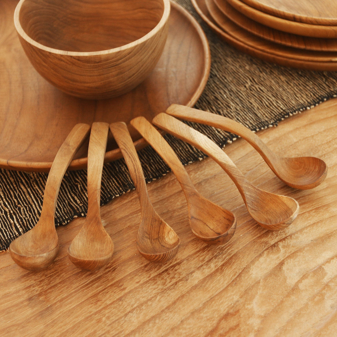 Hand Crafted Teak Wood Soup Spoons from Bali (Set of 6) - Ladle Up