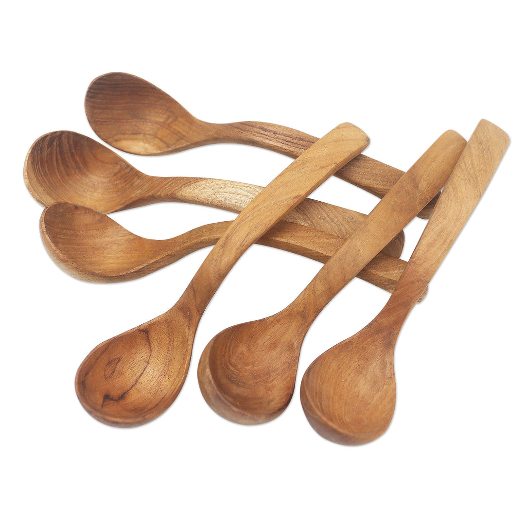 Hand Crafted Teak Wood Soup Spoons from Bali (Set of 6) - Ladle Up