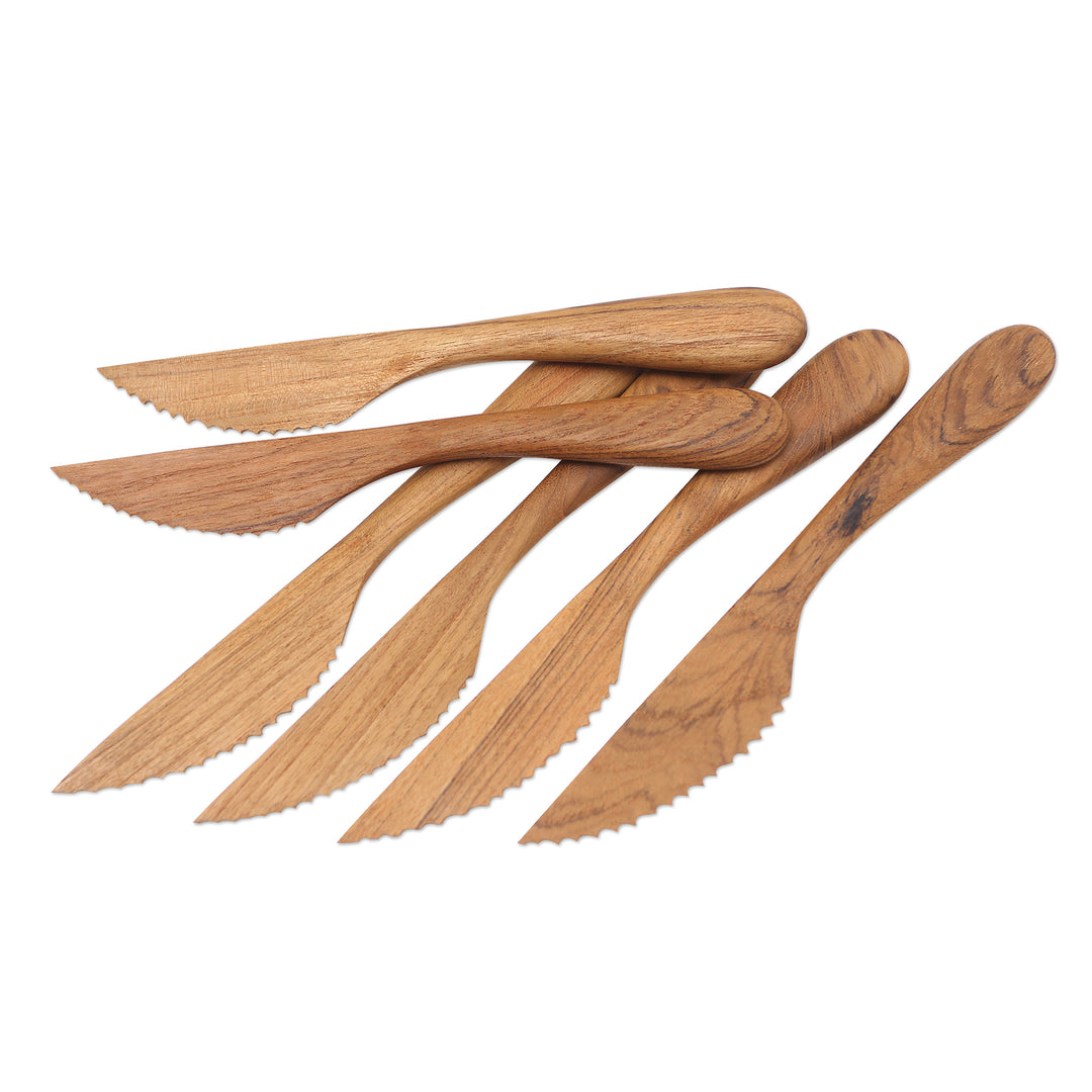 Handmade Teak Wood Dinner Knives from Bali (Set of 6) - Sharp Set
