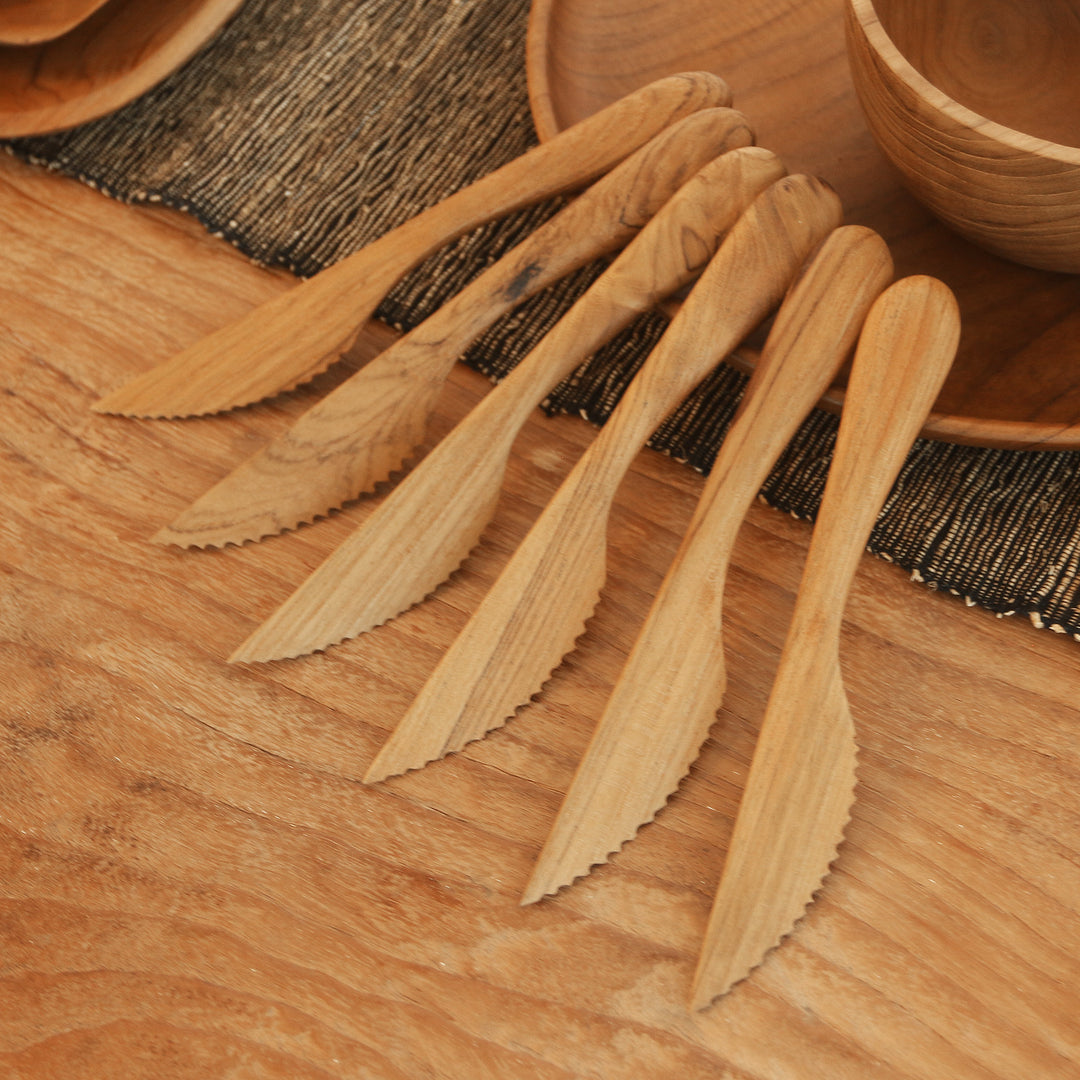 Handmade Teak Wood Dinner Knives from Bali (Set of 6) - Sharp Set