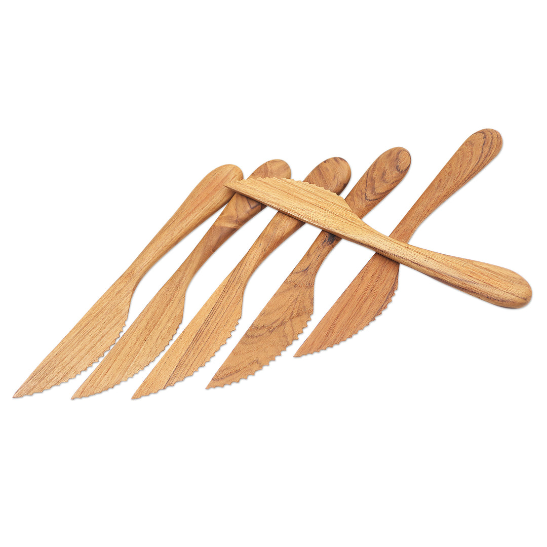 Handmade Teak Wood Dinner Knives from Bali (Set of 6) - Sharp Set