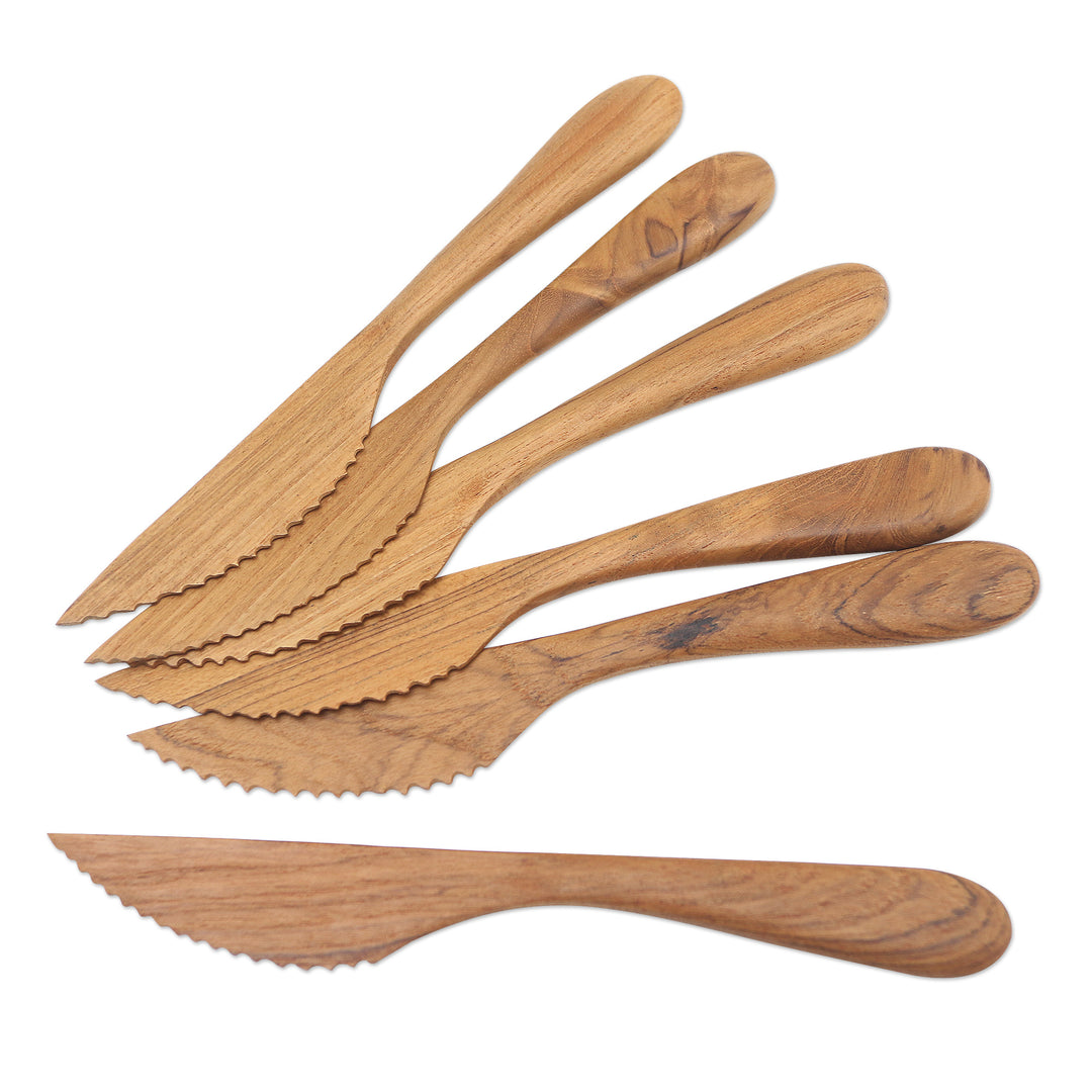 Handmade Teak Wood Dinner Knives from Bali (Set of 6) - Sharp Set
