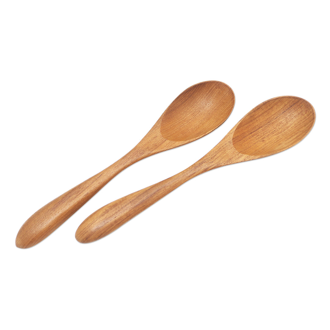 Hand Made Teak Wood Salad Spoons from Bali (Pair) - Hearty Meal