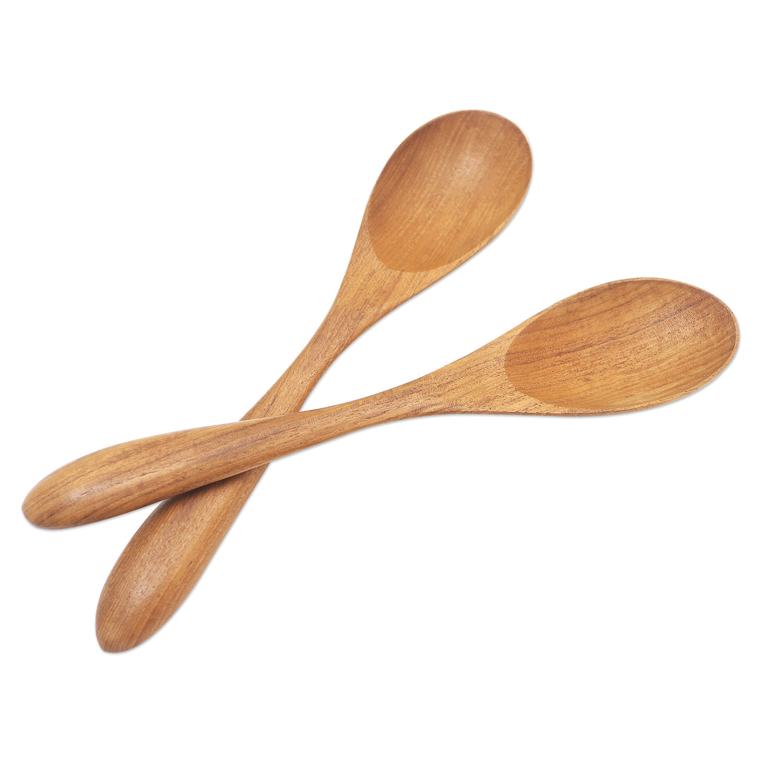 Hand Made Teak Wood Salad Spoons from Bali (Pair) - Hearty Meal
