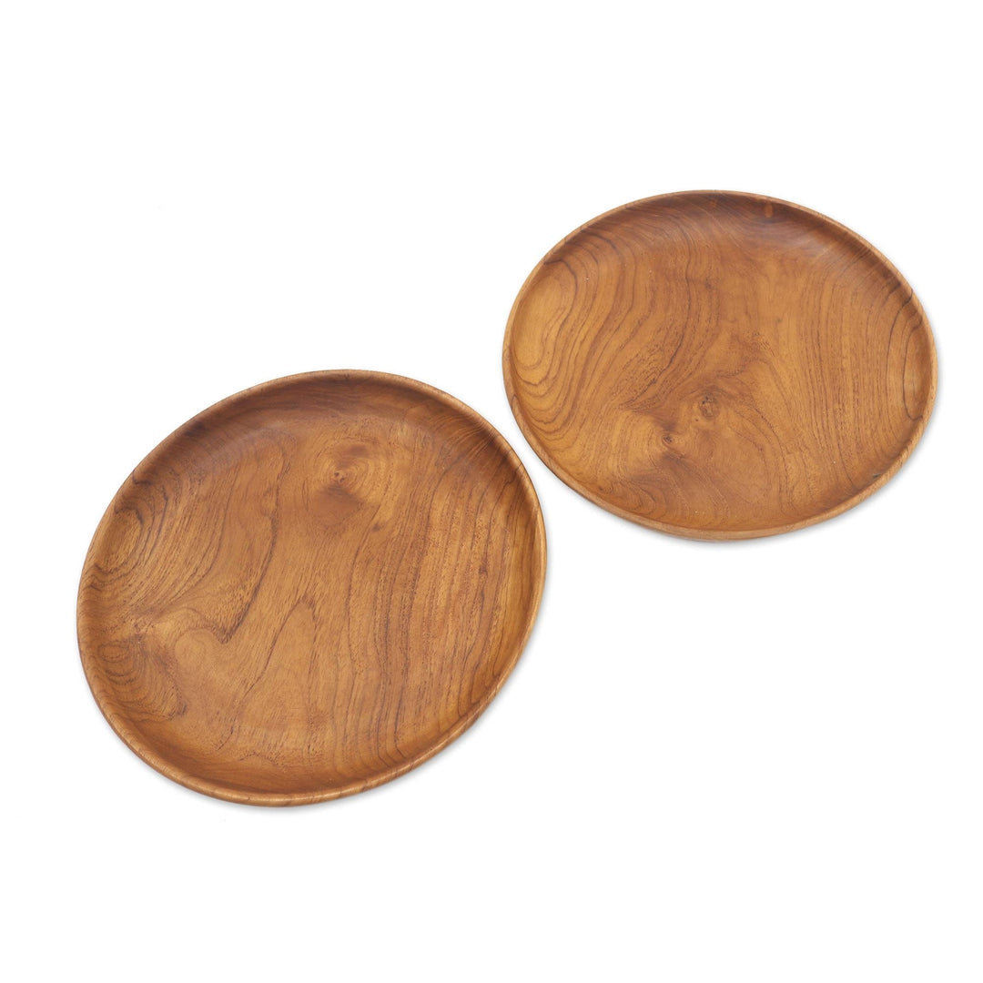 Hand Made Teak Wood Dinner Plates from Bali (Pair, 9 Inch) - Fit for a Feast