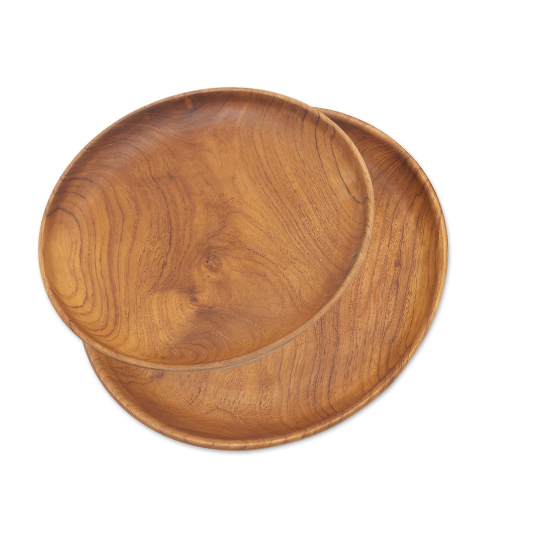 Hand Made Teak Wood Dinner Plates from Bali (Pair, 9 Inch) - Fit for a Feast