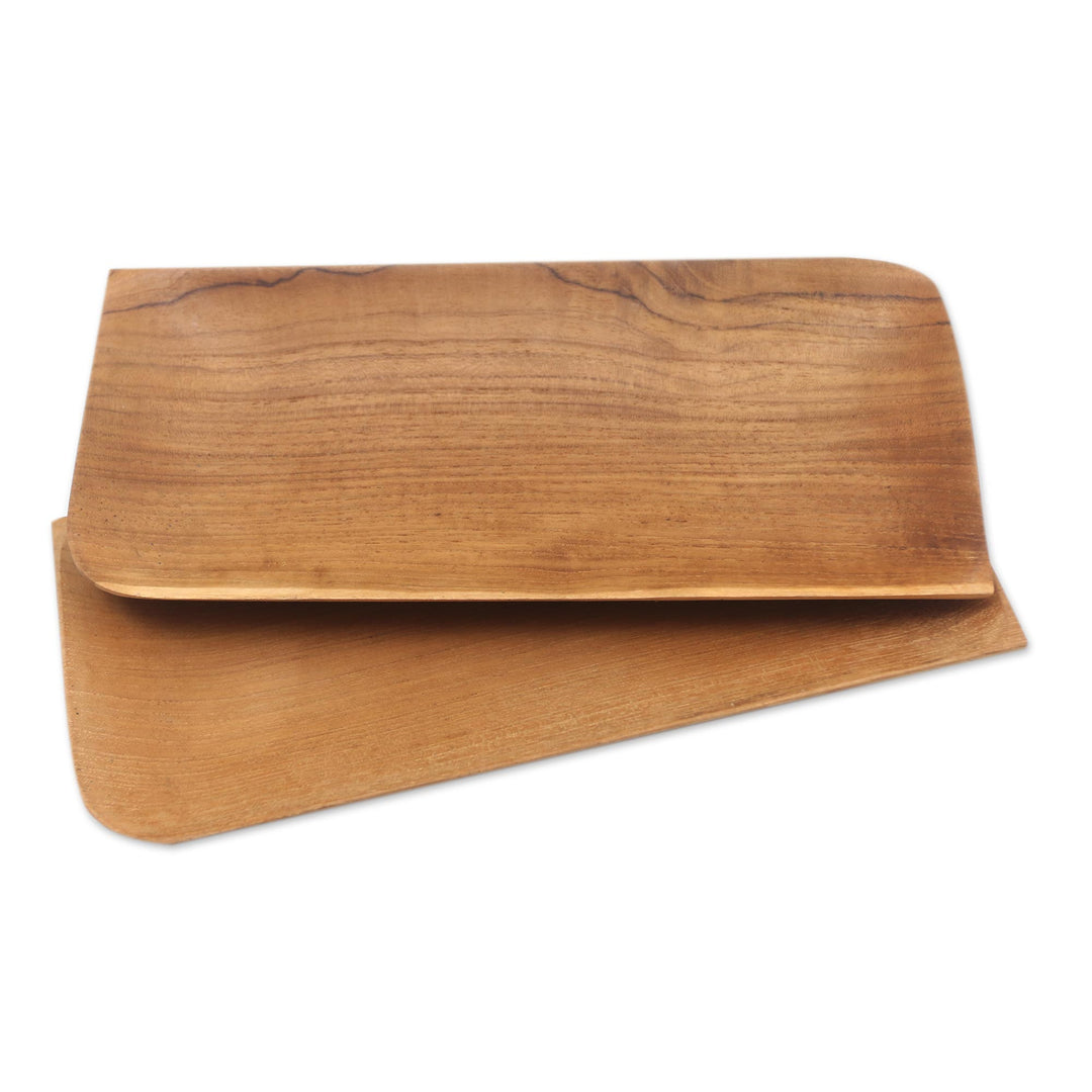 Handmade Rectangular Teak Wood Sushi Plates (Pair) - Served Cold