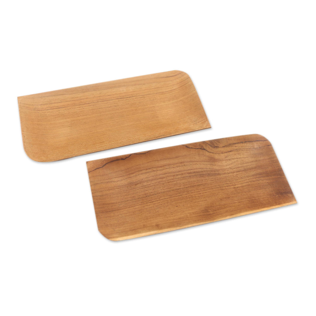 Handmade Rectangular Teak Wood Sushi Plates (Pair) - Served Cold