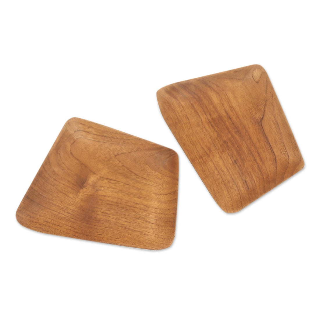 Hand Crafted Rectangular Teak Wood Sushi Plates (Pair) - Parallelogram Platter