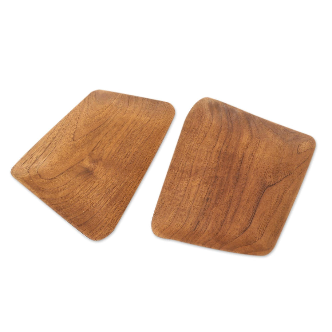 Hand Crafted Rectangular Teak Wood Sushi Plates (Pair) - Parallelogram Platter