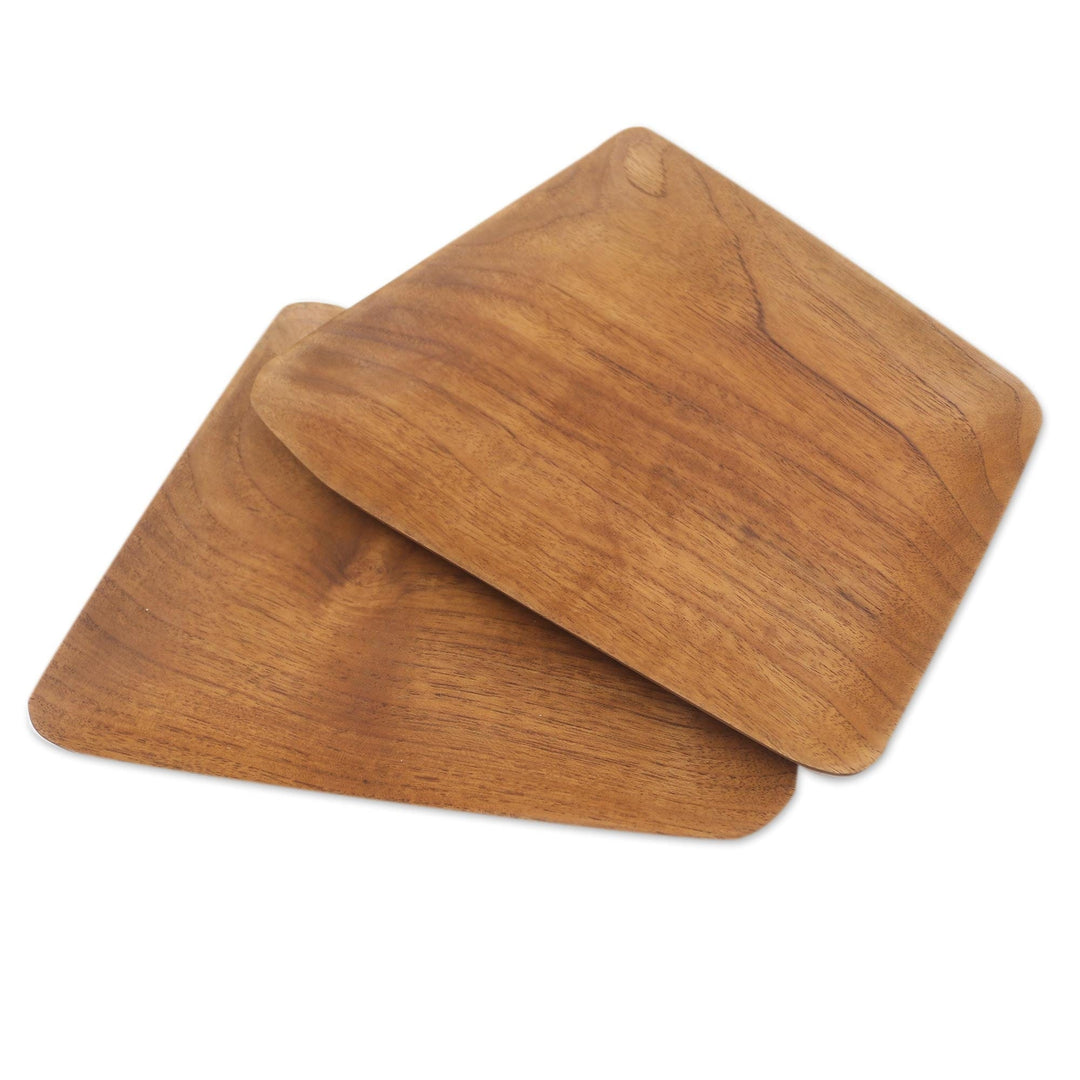 Hand Crafted Rectangular Teak Wood Sushi Plates (Pair) - Parallelogram Platter
