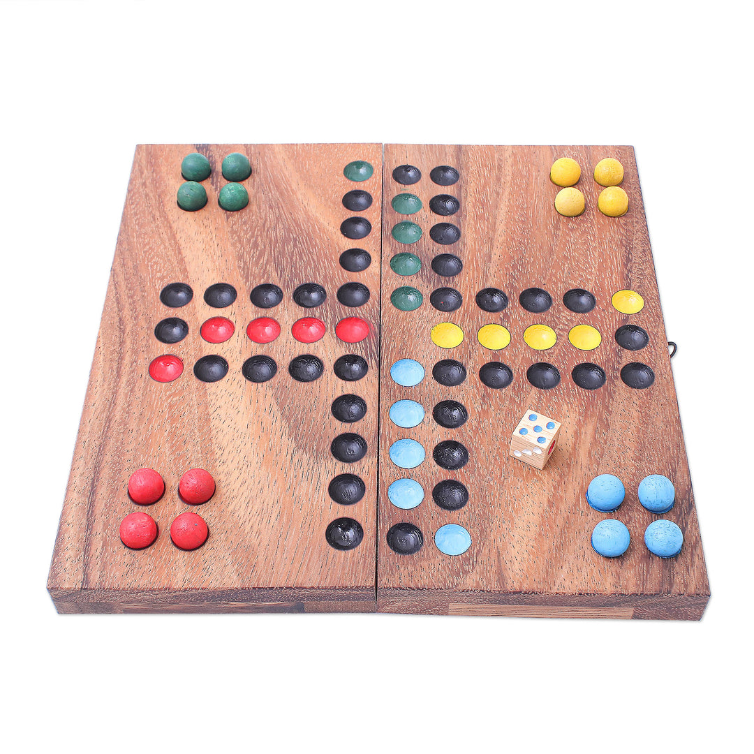 Handcrafted Folding Wood Ludo Game - Ludo
