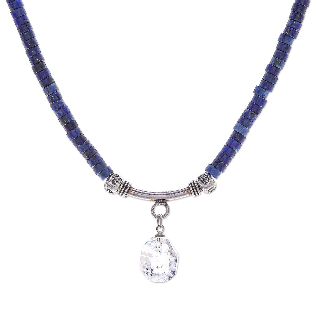 Handmade Clear Quartz and Lapis Lazuli Pendant Necklace - Wild Moon