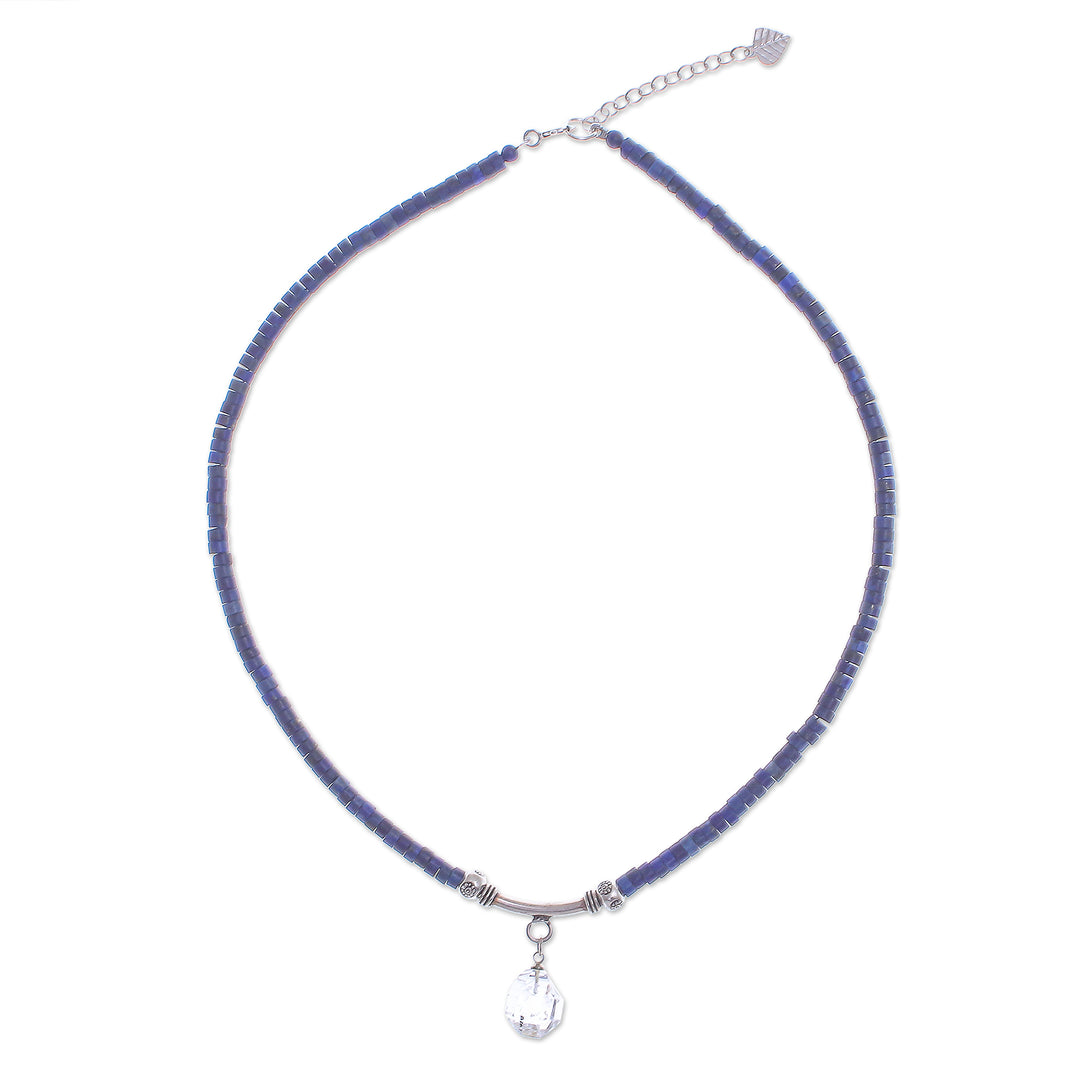 Handmade Clear Quartz and Lapis Lazuli Pendant Necklace - Wild Moon
