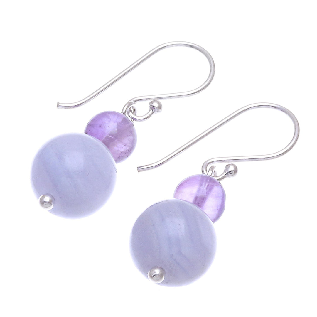 Hand Crafted Agate and Amethyst Dangle Earrings - Violet Hour