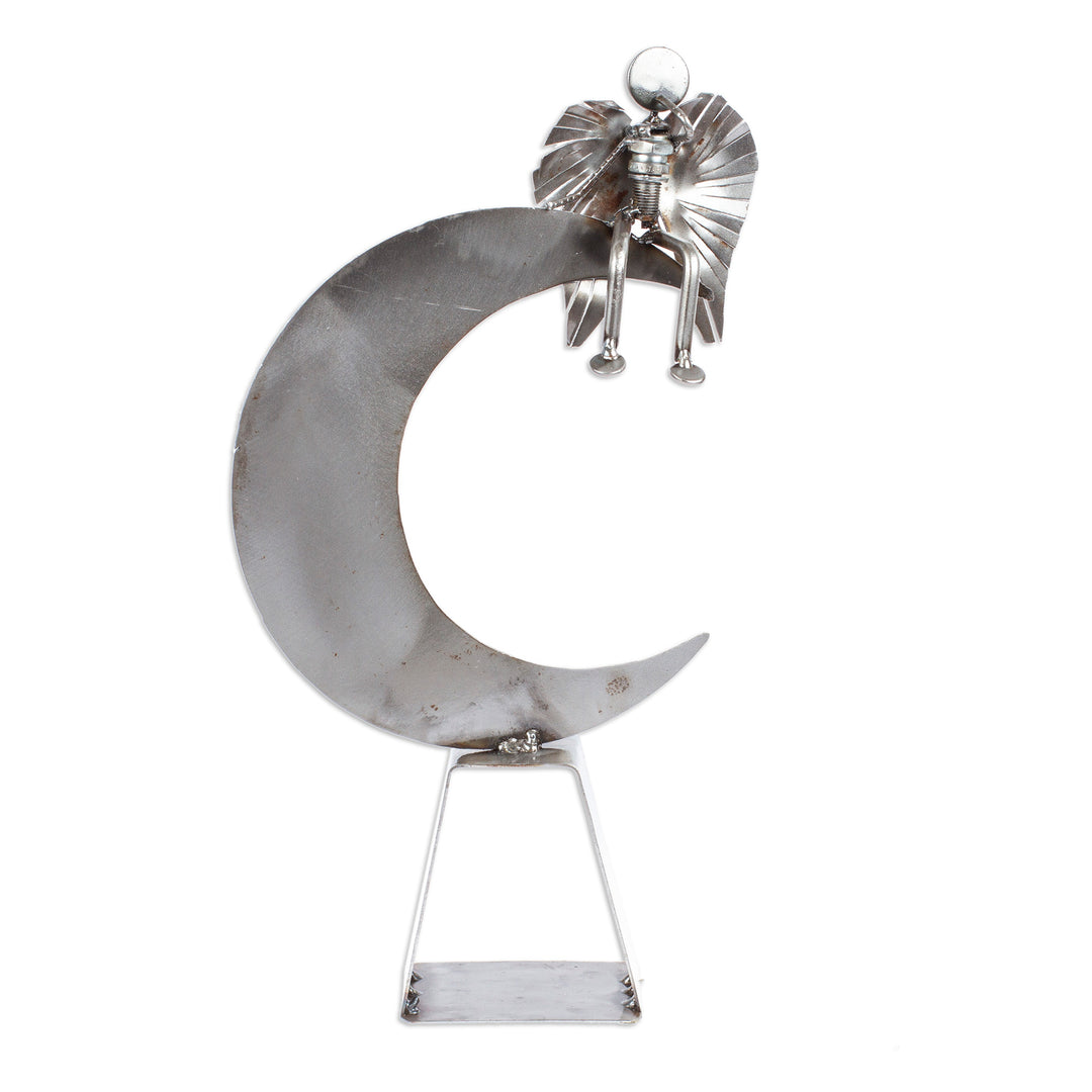 Handmade Angel and Moon Metal Sculpture - Angel on High