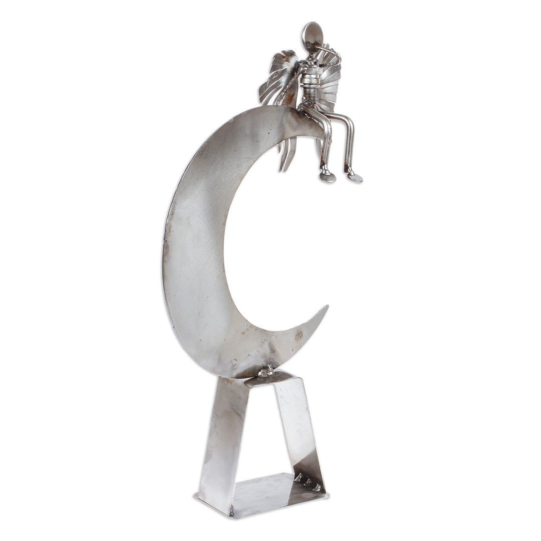 Handmade Angel and Moon Metal Sculpture - Angel on High